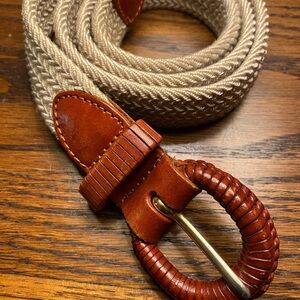 Braided Tan Belt with Brown Leather Accents-Rare Find
